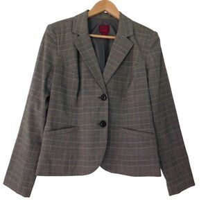 Women's Size 14 Blazer Jacket Gray Glen 25 Plaid Lined 2 Button 212 Collection‎
